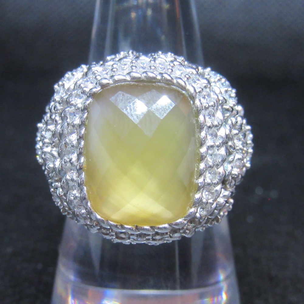 Judith Ripka cocktail ring with milky yellow stone